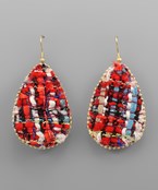 Woven Fabric Red/ GLD Teardrop Earrings